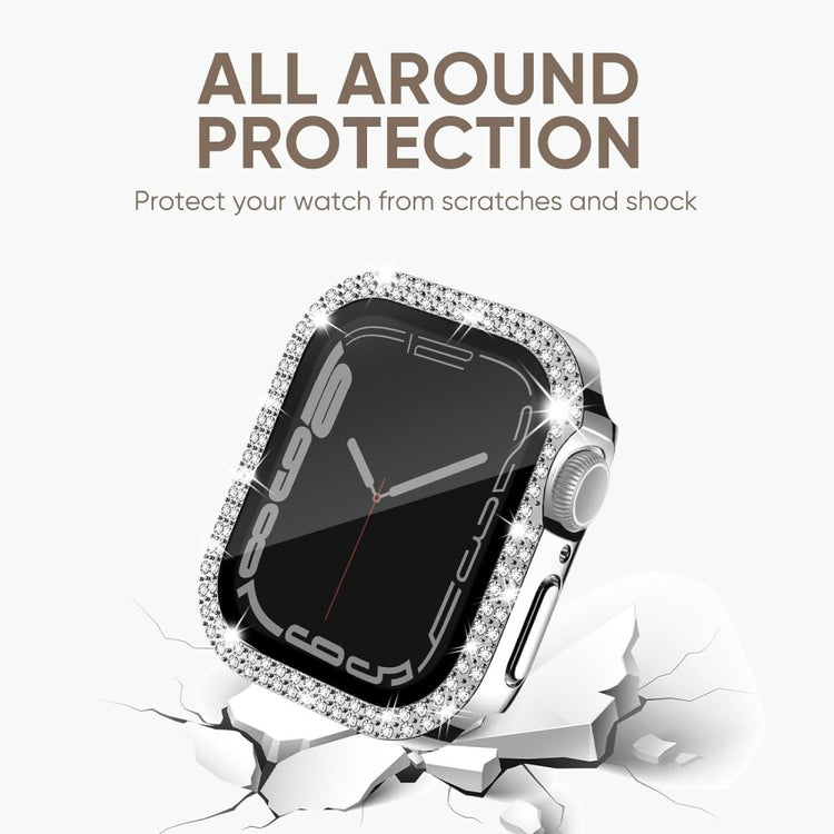 Apple Watch Series 9 / 8 / 7 45mm Watch Case Rhinestone Bump resistant Frame with Anti-spy Tempered Glass Screen Film - Clear#serie_1