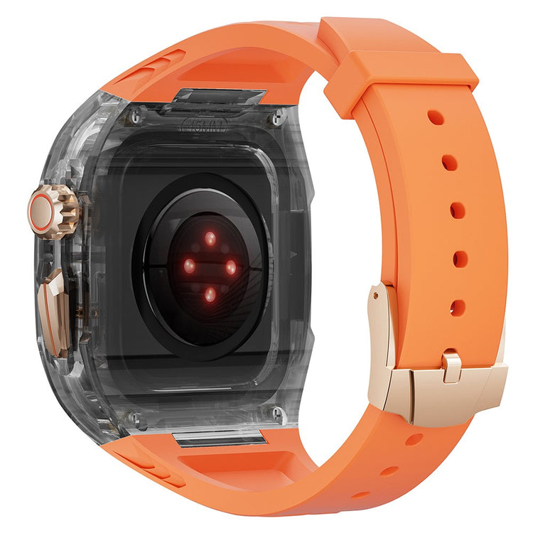 Apple Watch Series 9 8 7 41mm / Series 6 5 4 SE 40mm Flexible Watch Band with Bump Resistant Case - Orange+Transparent Black#serie_1