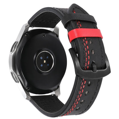 22mm Universal leather strap - Black / Red Stitch#serie_4