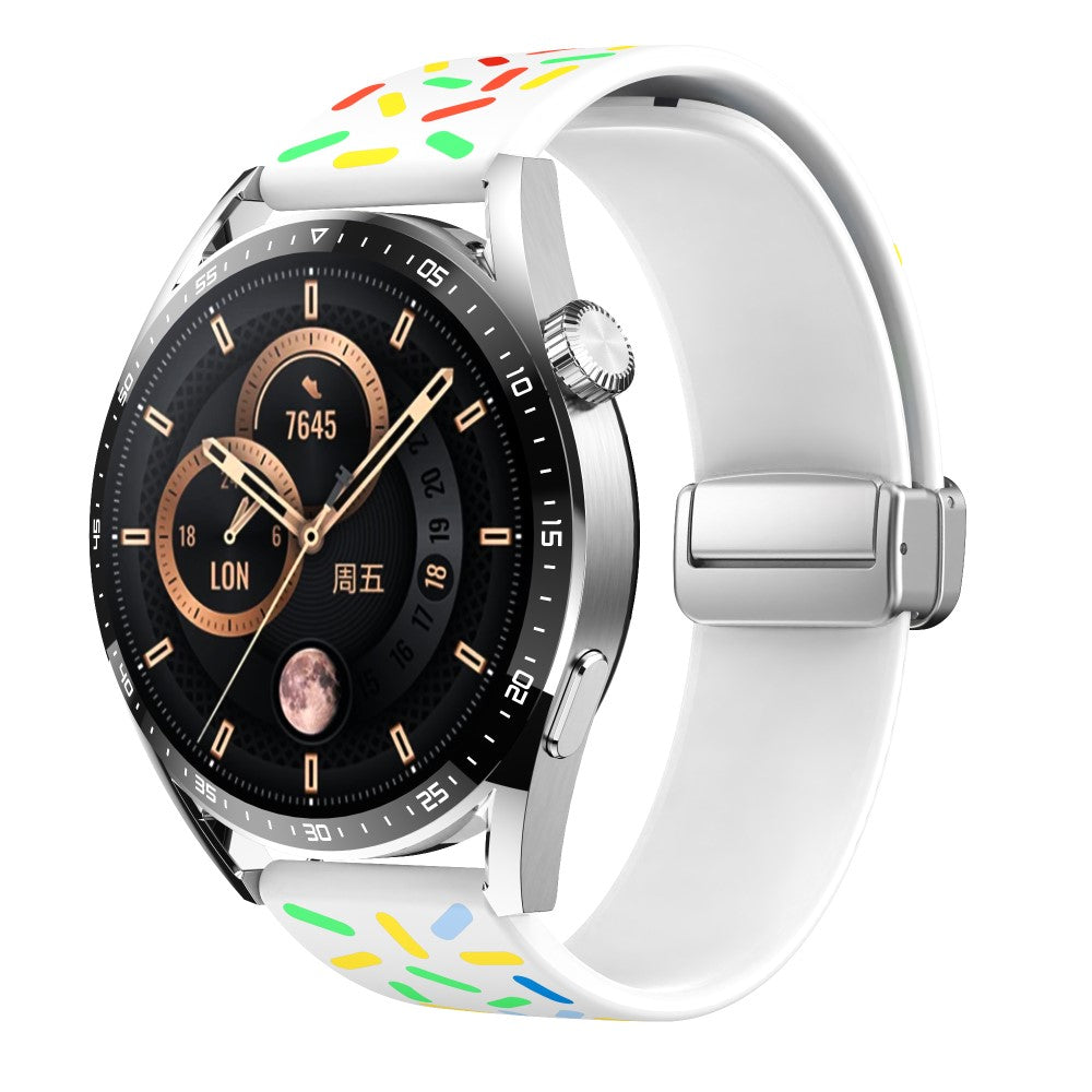 22mm Universal colorful pattern style silicone strap with silver buckle - White Rainbow#serie_2