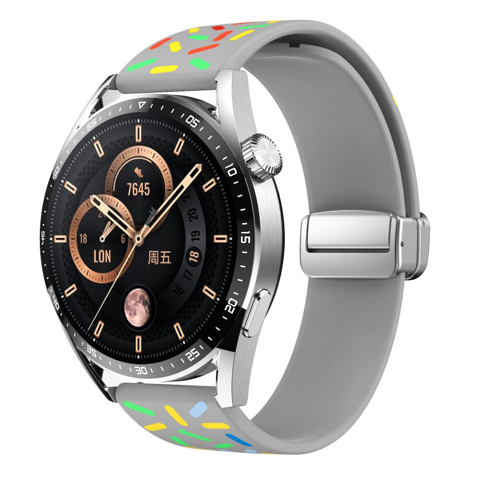 20mm Universal colorful pattern style silicone strap with silver buckle - Grey Rainbow#serie_5