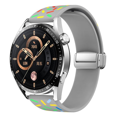20mm Universal colorful pattern style silicone strap with silver buckle - Grey Rainbow#serie_5