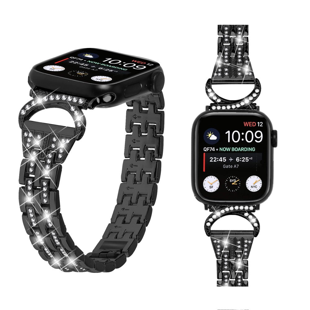 Super Sejt Metal Og Rhinsten Universal Rem passer til Apple Smartwatch - Sort#serie_1