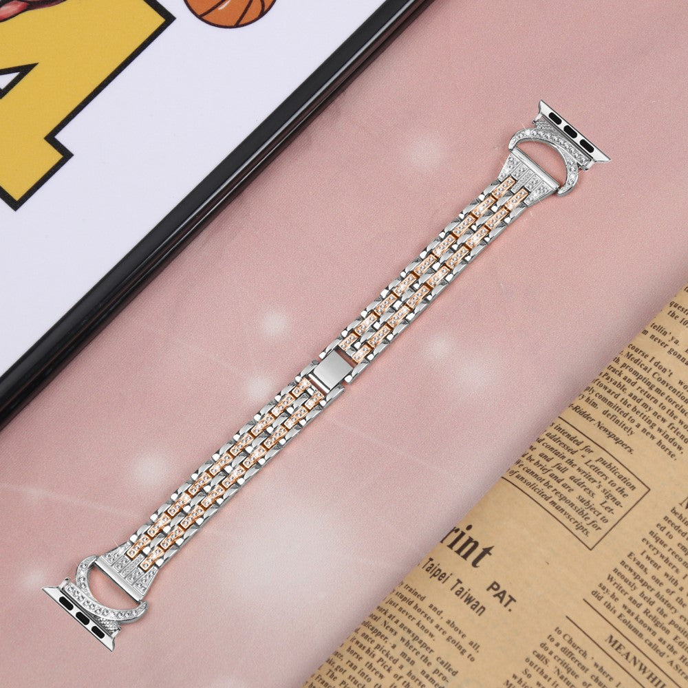 Super Sejt Metal Og Rhinsten Universal Rem passer til Apple Smartwatch - Sølv#serie_3