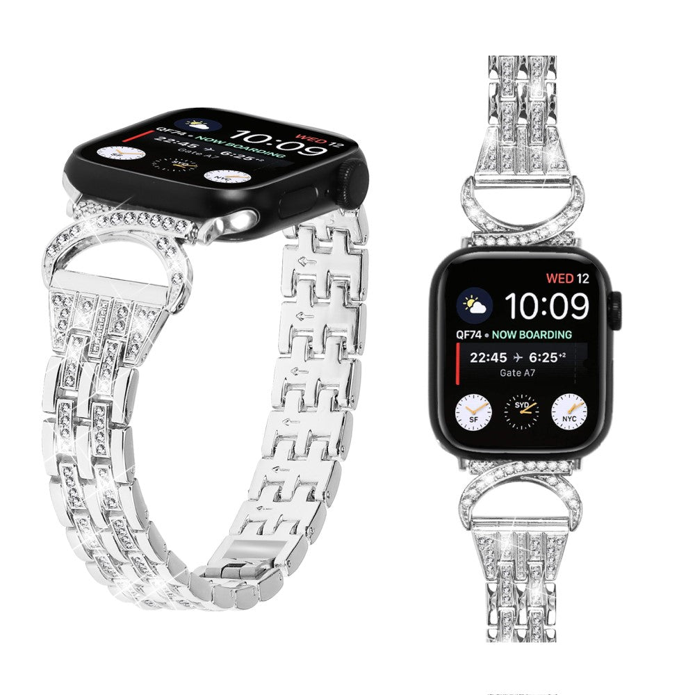 Super Sejt Metal Og Rhinsten Universal Rem passer til Apple Smartwatch - Sølv#serie_4