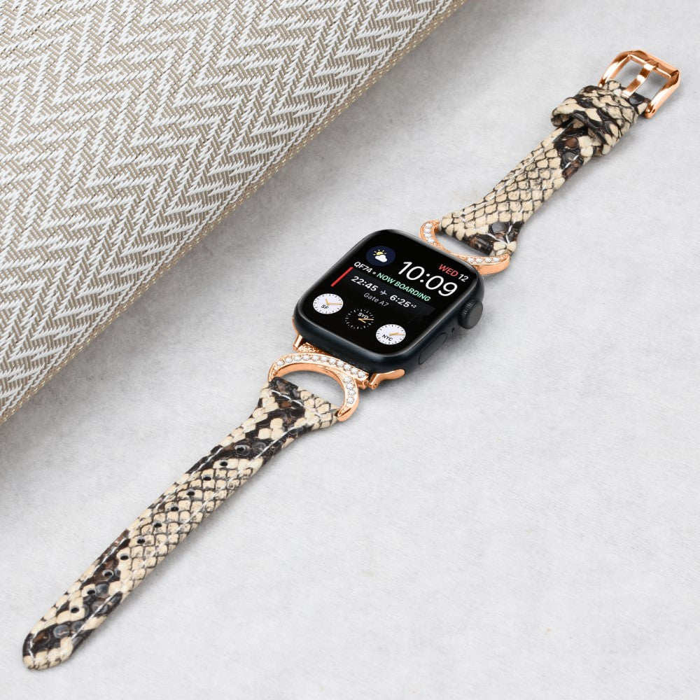Solid Ægte Læder Og Rhinsten Universal Rem passer til Apple Smartwatch - Hvid#serie_4