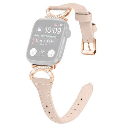 Solid Ægte Læder Og Rhinsten Universal Rem passer til Apple Smartwatch - Beige#serie_5