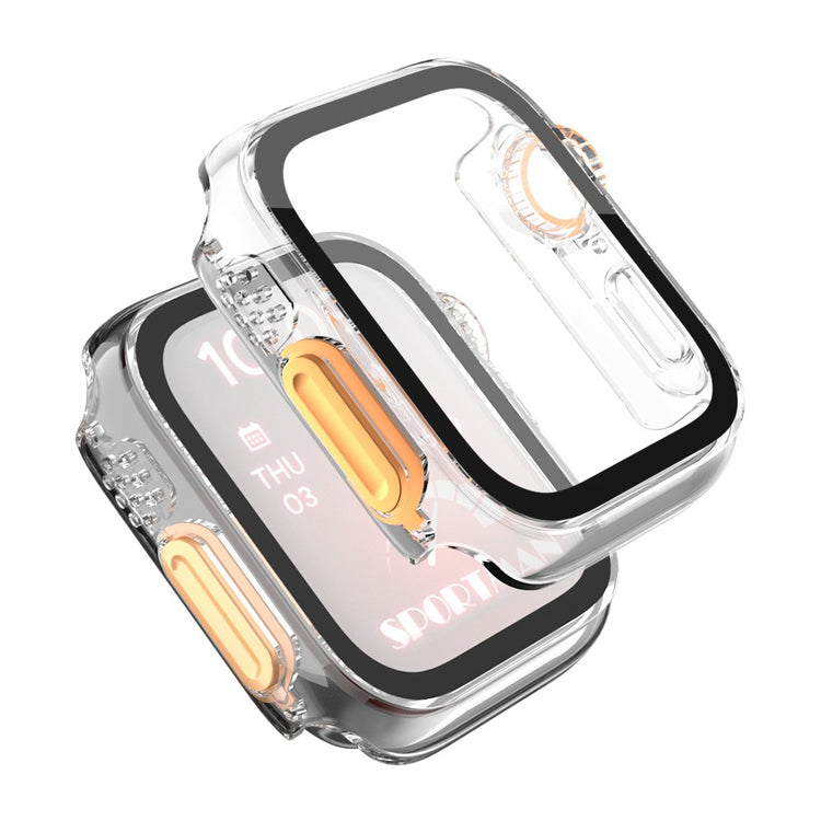 Super Flot Universal Cover med Skærmbeskytter i Plastik og Hærdet Glas passer til Apple Watch Series 8 (45mm) / Apple Watch Series 7 45mm - Gennemsigtig#serie_3