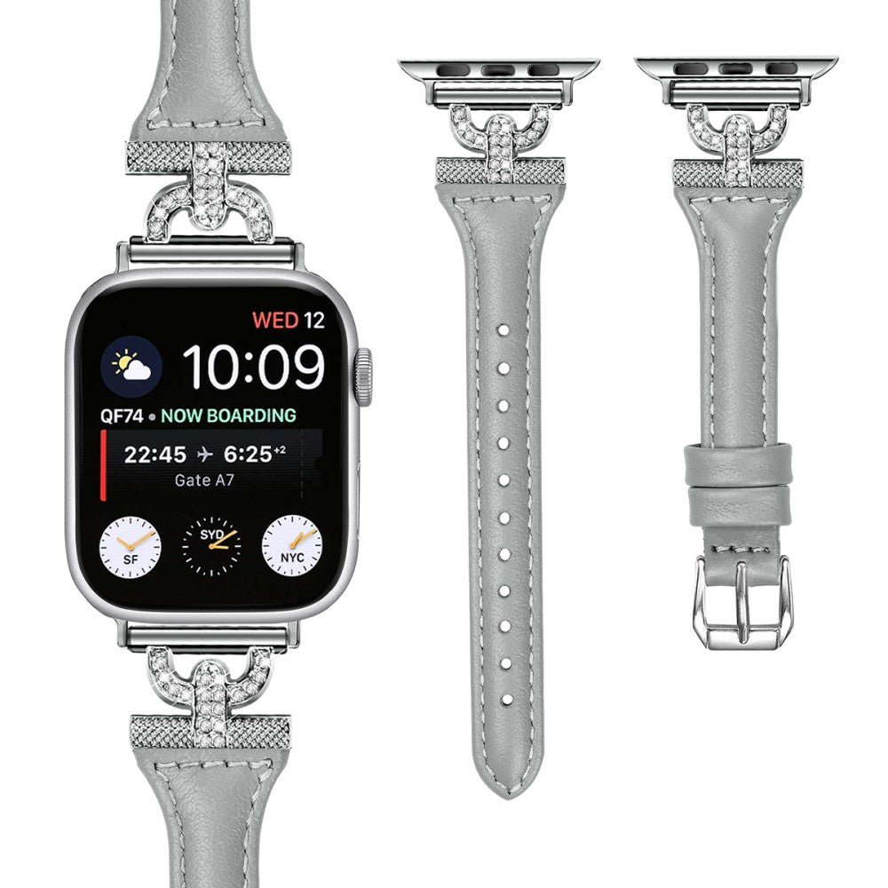 Pænt Ægte Læder Og Rhinsten Universal Rem passer til Apple Smartwatch - Sølv#serie_1
