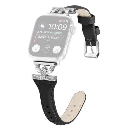 Pænt Ægte Læder Og Rhinsten Universal Rem passer til Apple Smartwatch - Sort#serie_2
