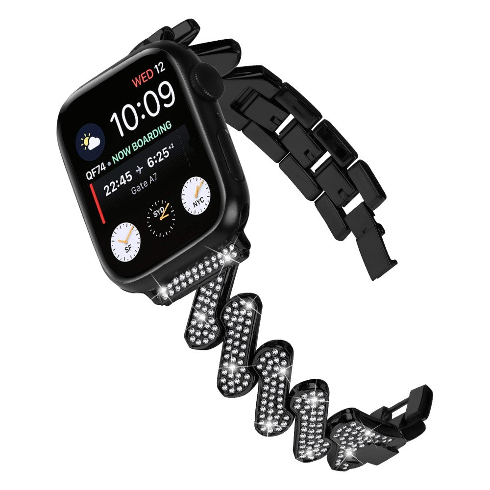 Vildt Fed Metal Og Rhinsten Universal Rem passer til Apple Smartwatch - Sort#serie_1