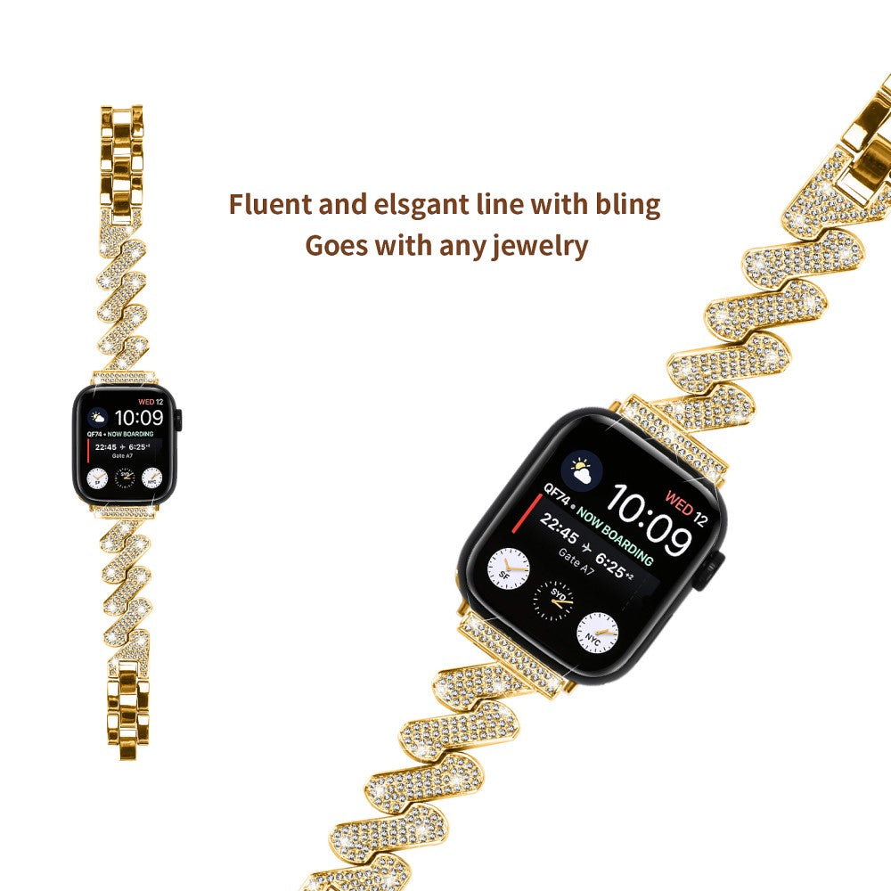 Vildt Fed Metal Og Rhinsten Universal Rem passer til Apple Smartwatch - Guld#serie_2