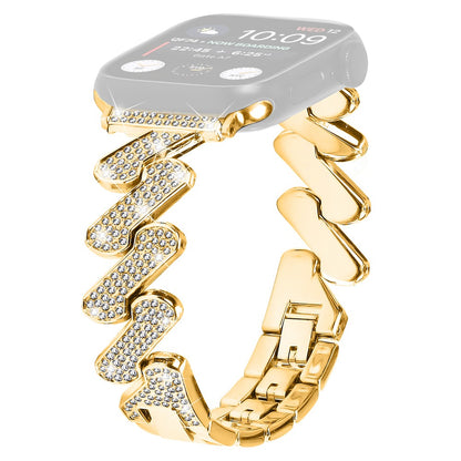 Vildt Fed Metal Og Rhinsten Universal Rem passer til Apple Smartwatch - Guld#serie_2