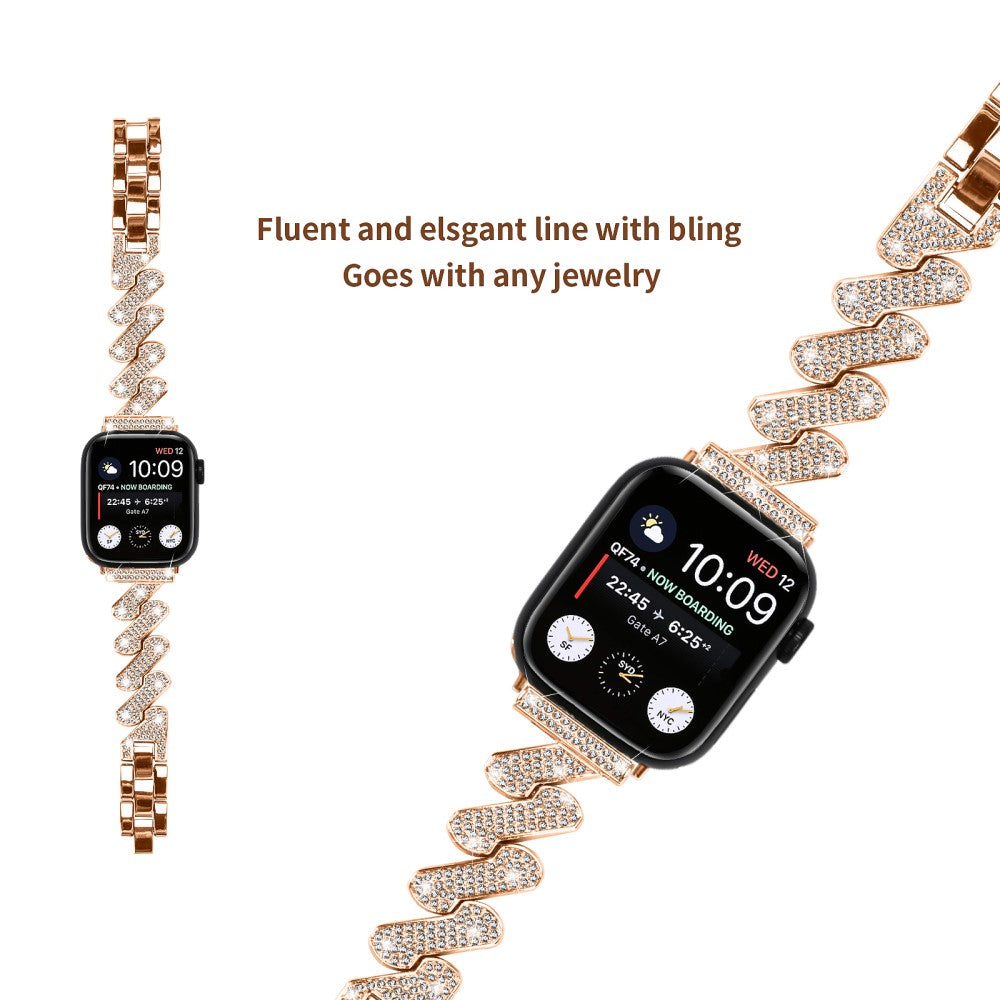 Vildt Fed Metal Og Rhinsten Universal Rem passer til Apple Smartwatch - Pink#serie_3