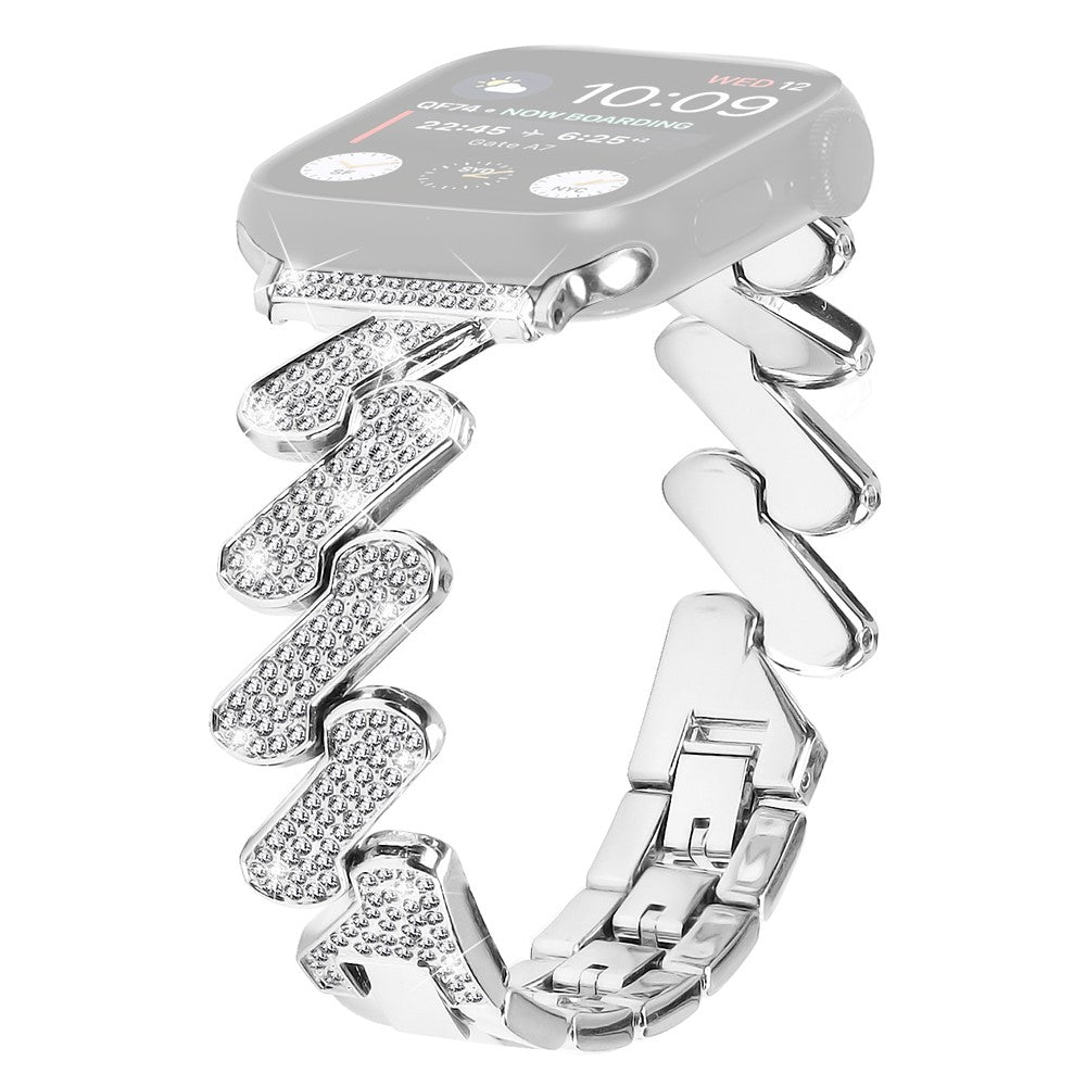 Vildt Fed Metal Og Rhinsten Universal Rem passer til Apple Smartwatch - Sølv#serie_4