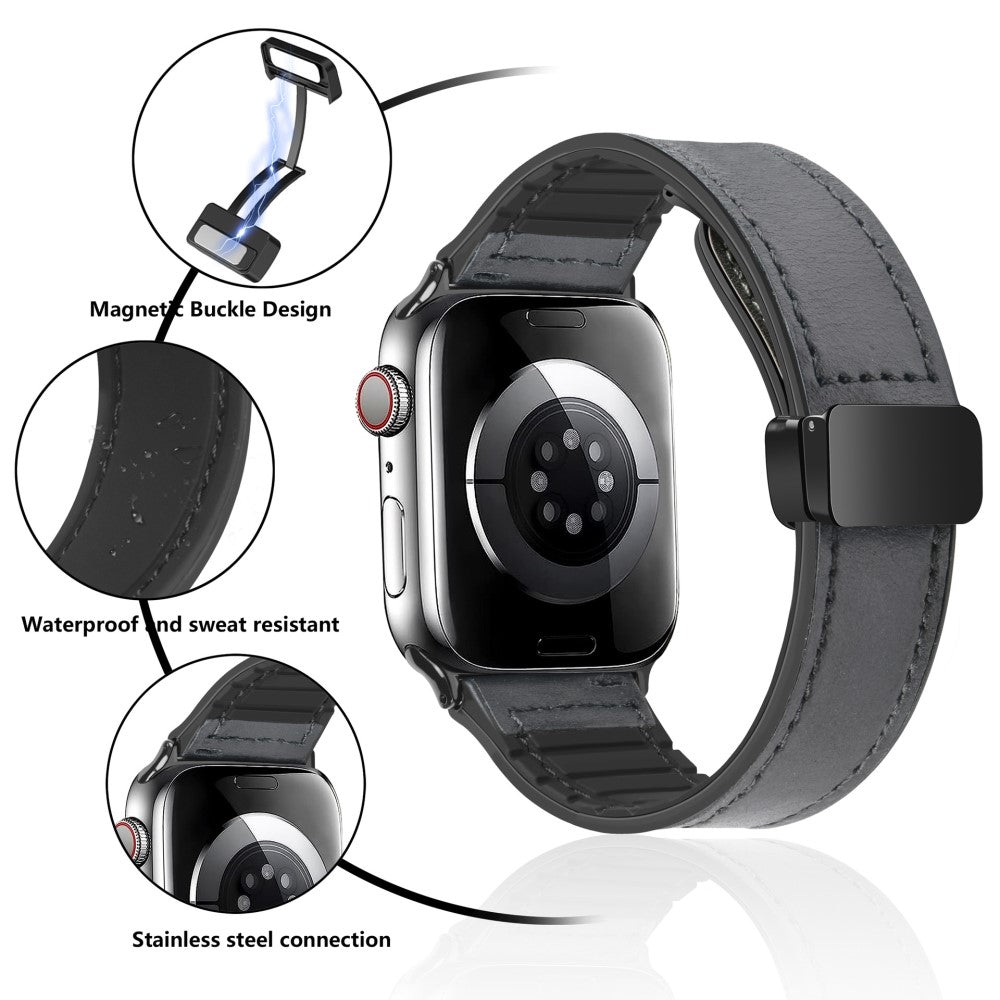 Kønt Kunstlæder Og Silikone Universal Rem passer til Apple Smartwatch - Sort#serie_1
