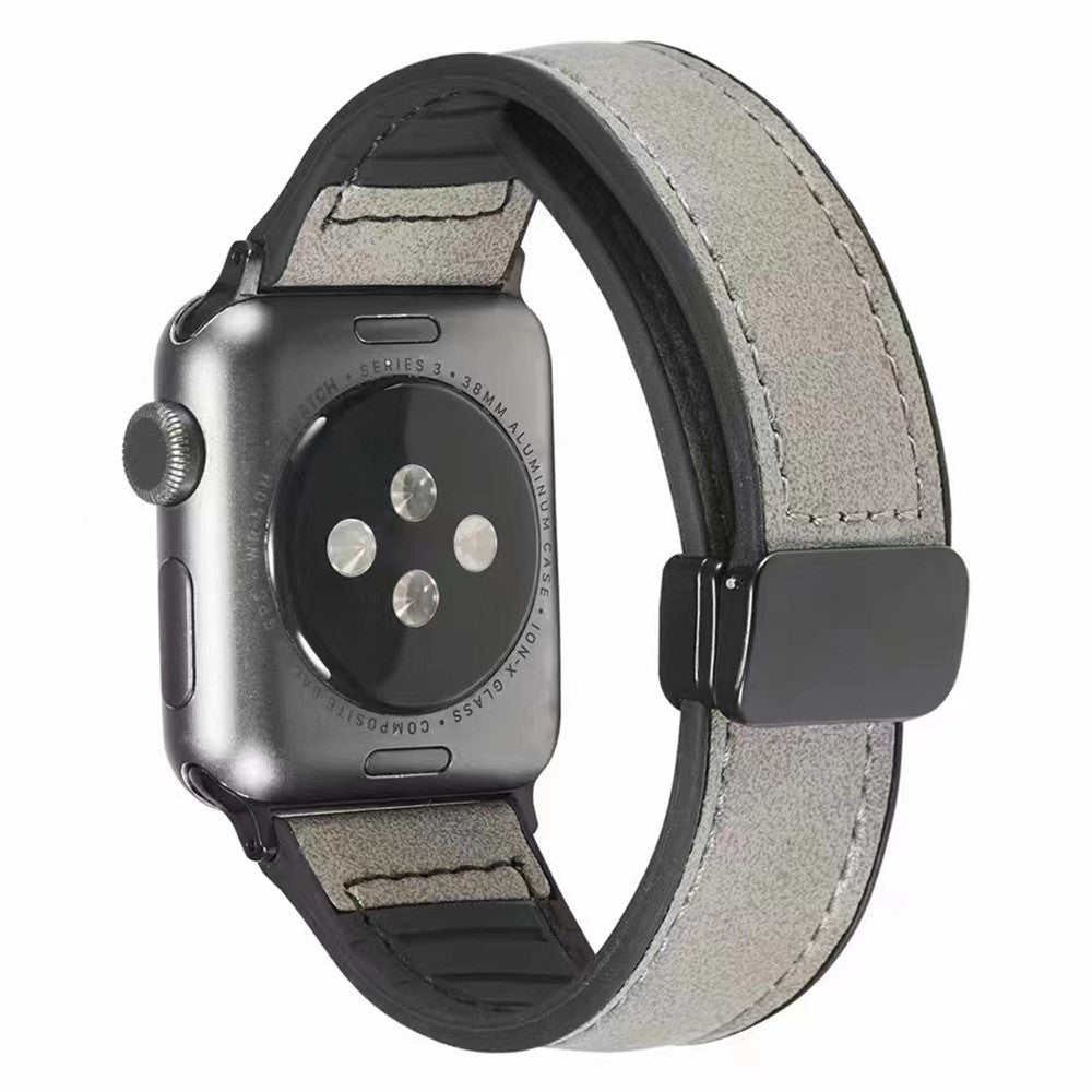 Kønt Kunstlæder Og Silikone Universal Rem passer til Apple Smartwatch - Sølv#serie_4