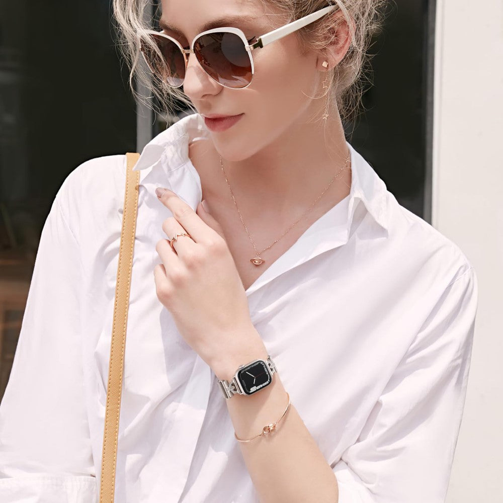 Apple Watch Series 9 41mm rhinestone S-shape milanese stainless steel strap - Starlight Color#serie_4