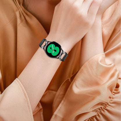 Fed Ægte Læder Og Rhinsten Universal Rem passer til Samsung Smartwatch - Sort#serie_1