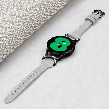 Fed Ægte Læder Og Rhinsten Universal Rem passer til Samsung Smartwatch - Sølv#serie_3