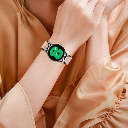 Fed Ægte Læder Og Rhinsten Universal Rem passer til Samsung Smartwatch - Beige#serie_5