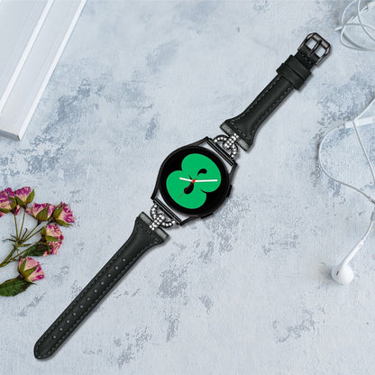 Fed Ægte Læder Og Rhinsten Universal Rem passer til Samsung Smartwatch - Sort#serie_1