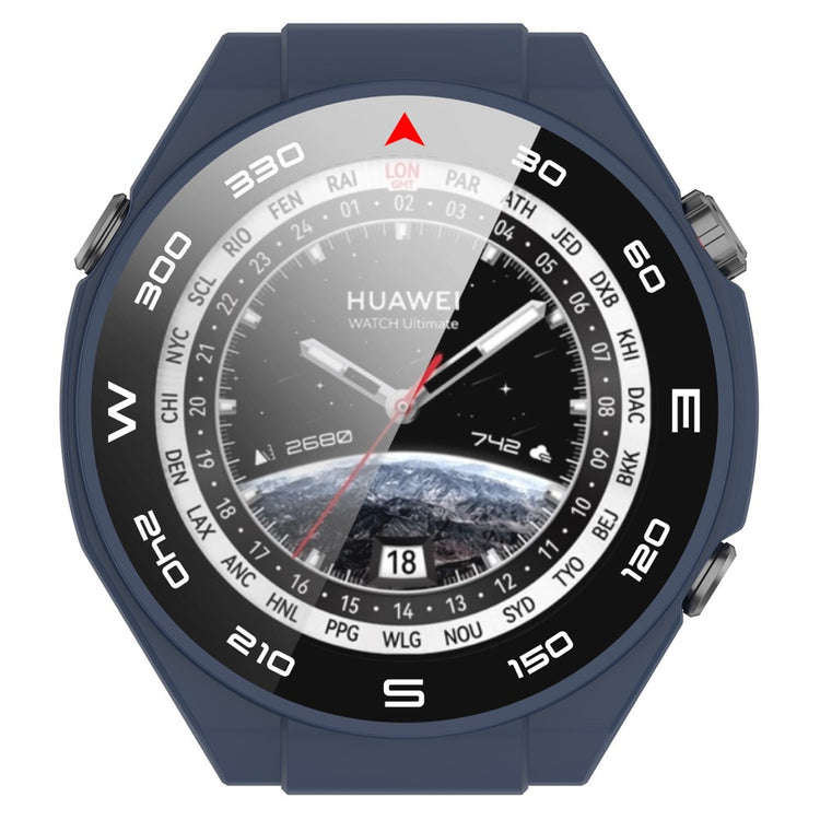 Vildt Godt Cover med Skærmbeskytter i Plastik og Hærdet Glas passer til Huawei Watch Ultimate - Blå#serie_6