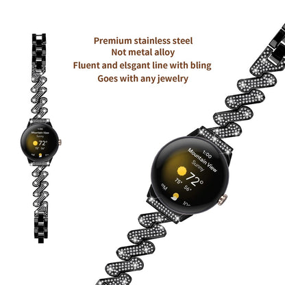 Helt Vildt Fint Metal Og Rhinsten Rem passer til Google Pixel Watch - Sort#serie_1