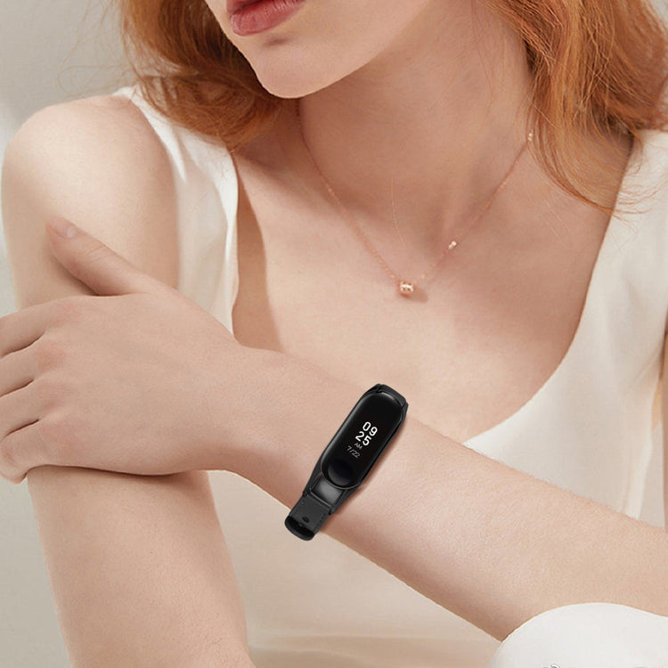 Mega Hårdfør Ægte Læder Rem passer til Xiaomi Smart Band 8 - Sort#serie_2