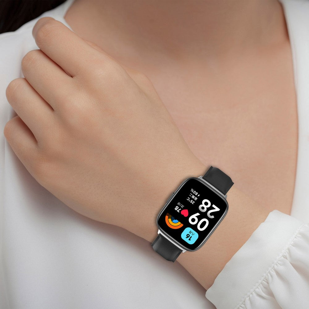 Ægte Læder Og Metal Universal Rem passer til Xiaomi Redmi Watch 3 Active / Xiaomi Mi Watch Lite 3 - Sort#serie_1