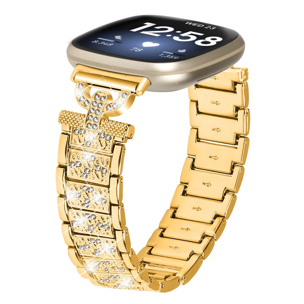 Metal Og Rhinsten Universal Rem passer til Fitbit Sense 1 / Fitbit Versa 3 - Guld#serie_2