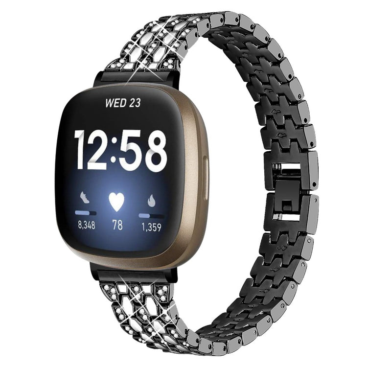 Metal Og Rhinsten Universal Rem passer til Fitbit Sense 2 / Fitbit Versa 4 - Sort#serie_1