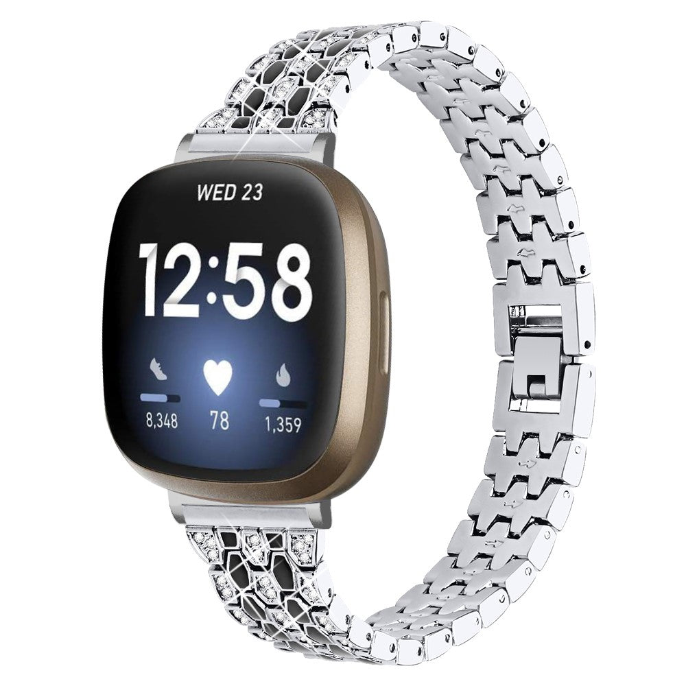 Metal Og Rhinsten Universal Rem passer til Fitbit Sense 2 / Fitbit Versa 4 - Sølv#serie_3