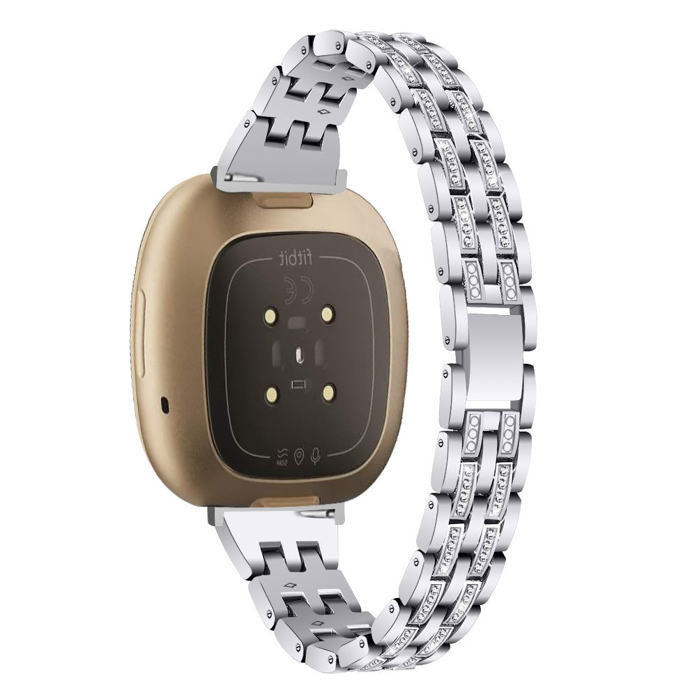 Metal Og Rhinsten Universal Rem passer til Fitbit Sense 2 / Fitbit Versa 4 - Sølv#serie_4