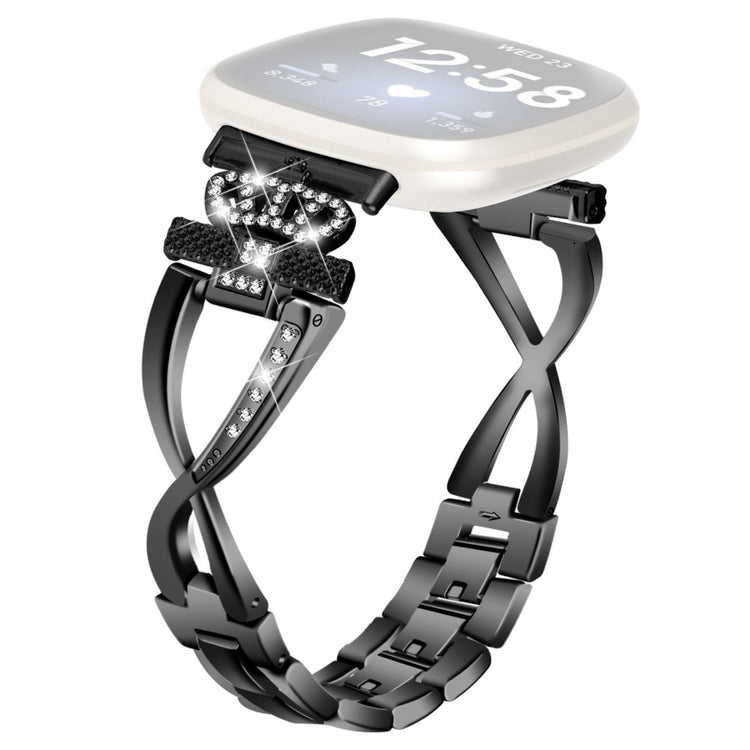 Metal Og Rhinsten Universal Rem passer til Fitbit Sense 2 / Fitbit Versa 4 - Sort#serie_1