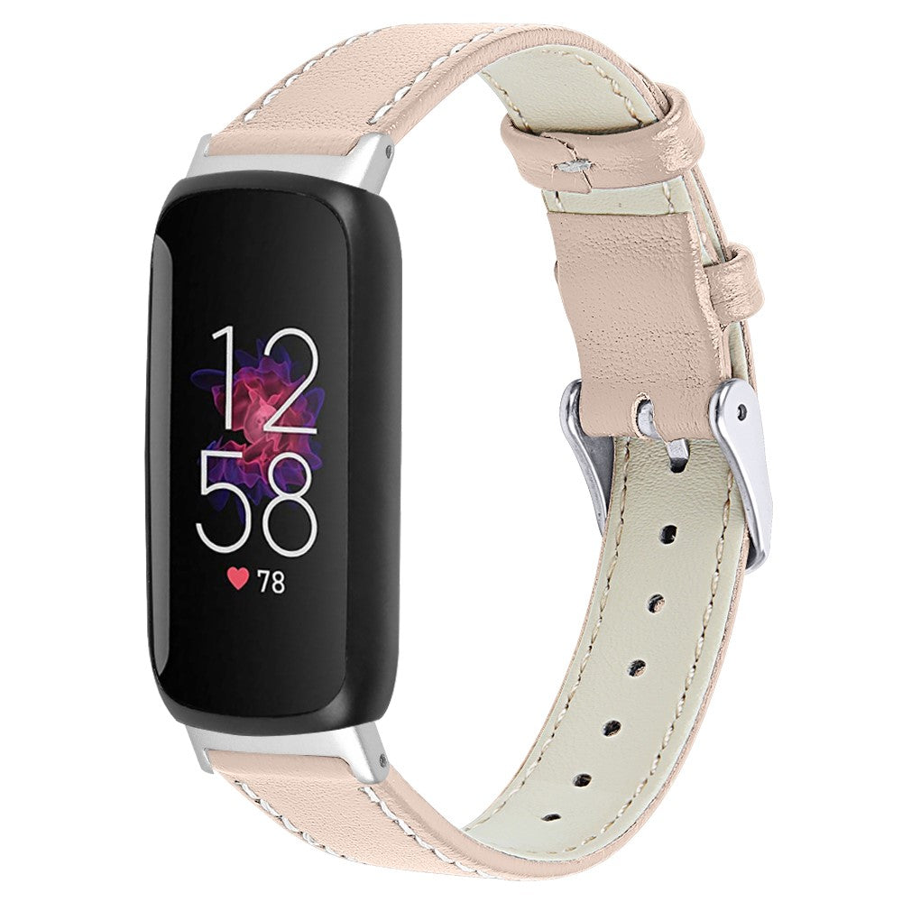 Solid Ægte Læder Rem passer til Fitbit Inspire 3 - Beige#serie_14