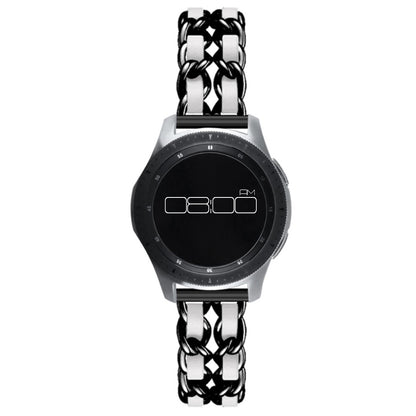 Leather on steel knit watch band for Samsung, Huawei and Amazfit watch - Black / White#serie_2