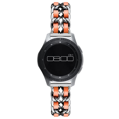 Leather on steel knit watch band for Samsung, Huawei and Amazfit watch - Silver / Orange#serie_9