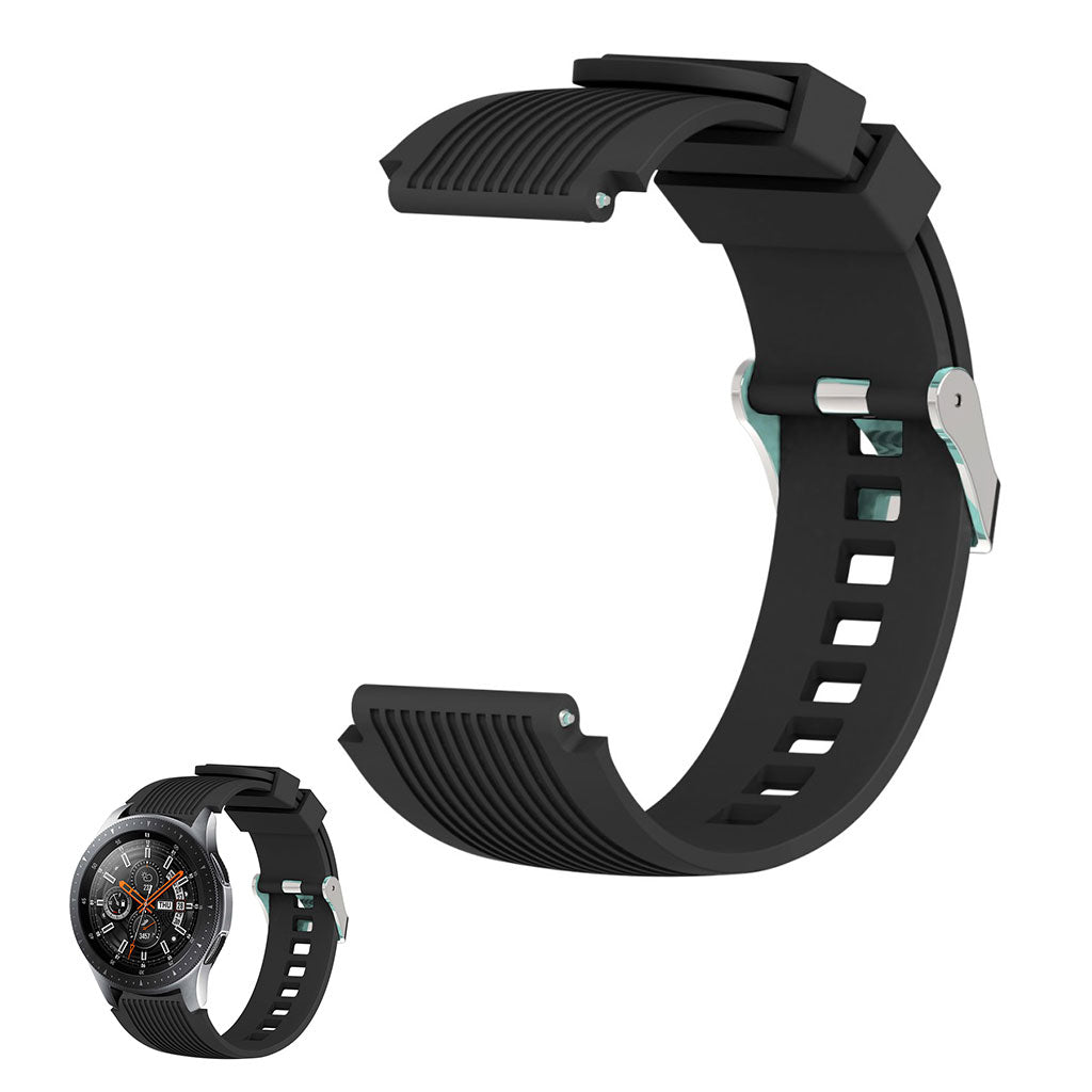 22mm Universal line etched silicone watch strap - Black#serie_1