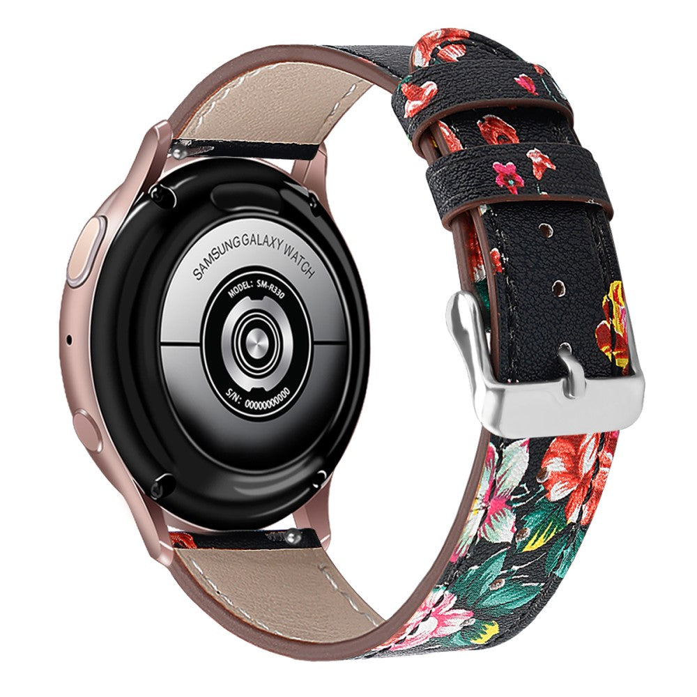 20mm Universal cowhide genuine leather watch strap - Black / Red Flower#serie_4