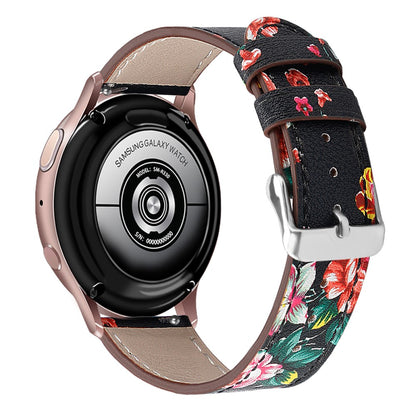 20mm Universal cowhide genuine leather watch strap - Black / Red Flower#serie_4