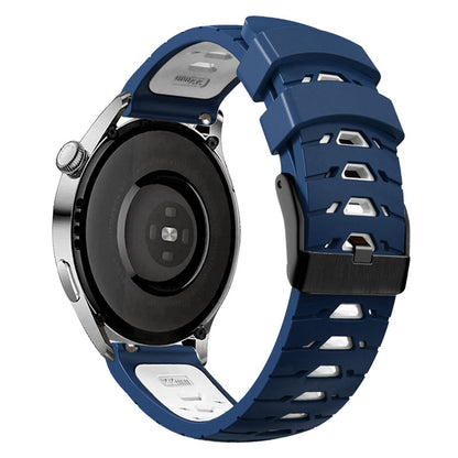 Universal dual color trapezoid holes silicone watch strap - Midnight Blue / White#serie_11