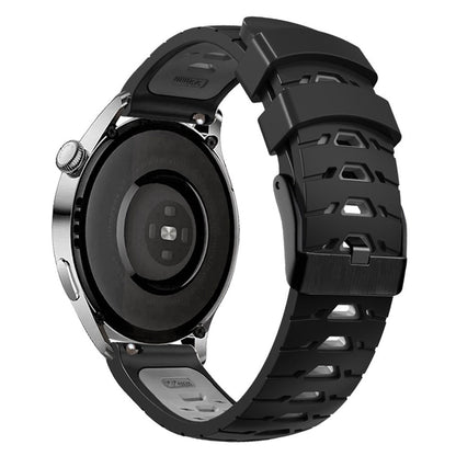 Universal dual color trapezoid holes silicone watch strap - Black / Grey#serie_3