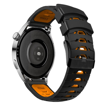 Universal dual color trapezoid holes silicone watch strap - Black / Orange#serie_7