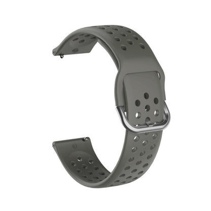 22mm Universal round hole style silicone watch strap - Dark Grey / Silver Buckle#serie_12