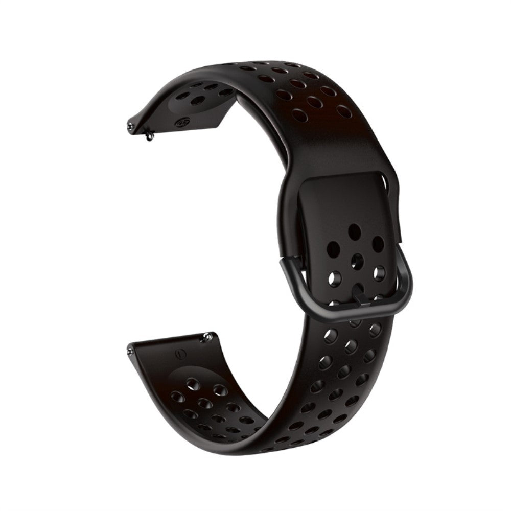 22mm Universal round hole style silicone watch strap - Black / Black Buckle#serie_4