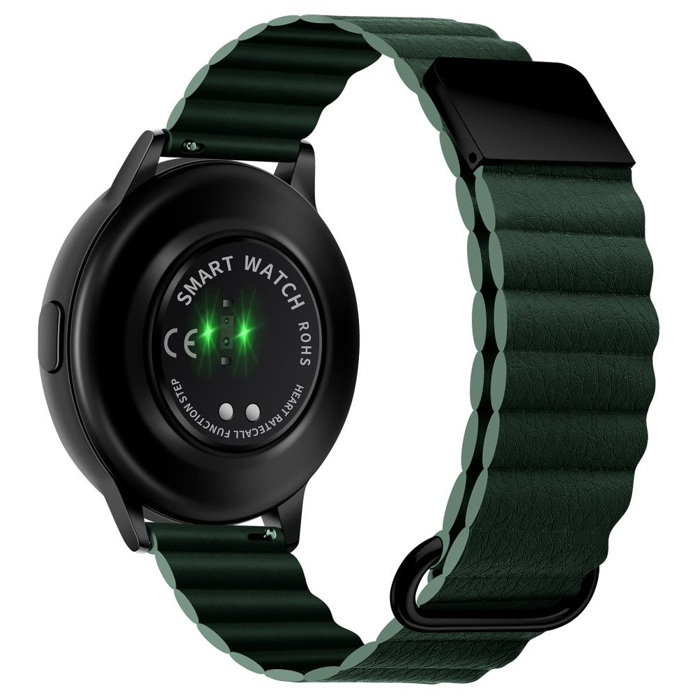 20mm Universal litchi style genuine leather watch strap - Black Buckle / Green#serie_3