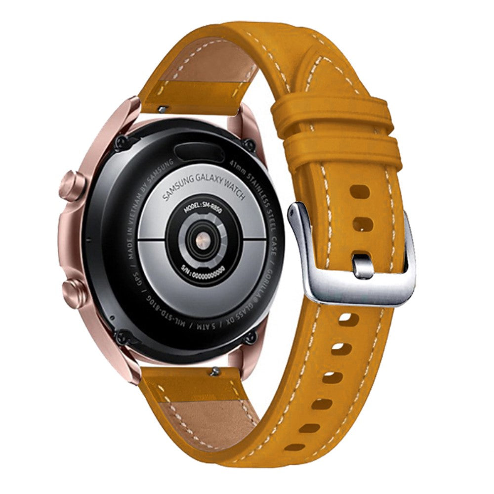 20mm Universal genuine leather watch strap with silver buckle - Yellow#serie_5