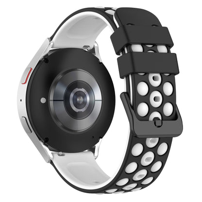20mm Universal double color and holes design silicone watch strap - Black / White#serie_1