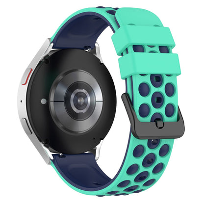 20mm Universal double color and holes design silicone watch strap - Teal / Midnight Blue#serie_9